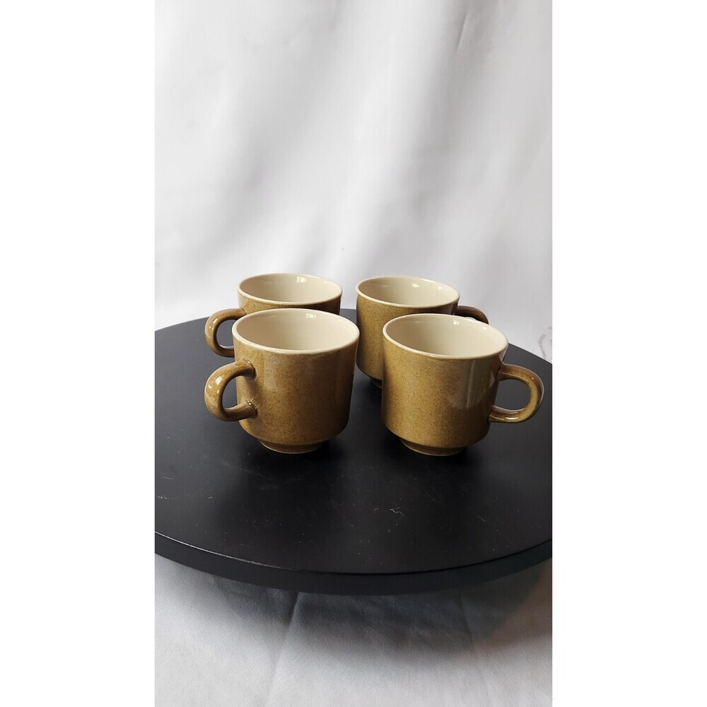 VTG Daisy Vale Stoneware by JC Penney Tan and Brown Cups and Saucers